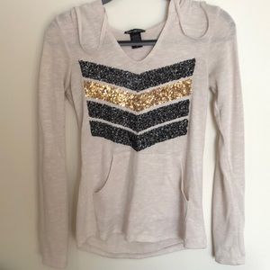 Miss Chievous Cream Gold Sequined Arrow Hooded Sweater Size S